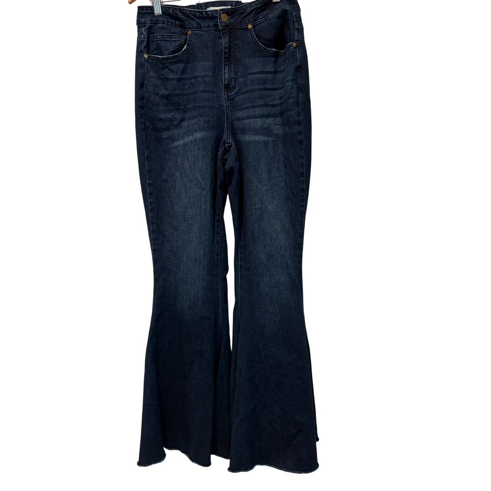 A Beautiful Soul Womens High Rise Lace Up Back Flare Jeans Dark Wash Size 10